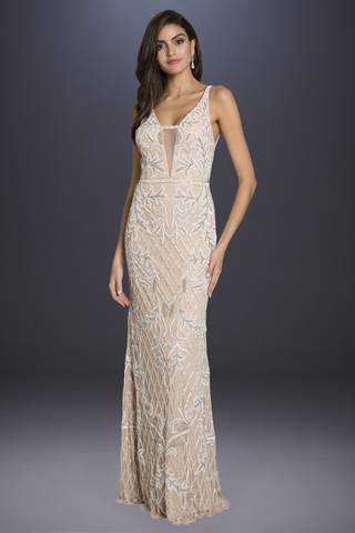 View Lara Lara Beverly Long Beaded Low-Back V-Neck Gown in all available color and sizes Picture of Lara Beverly Long Beaded Low-Back V-Neck Gown