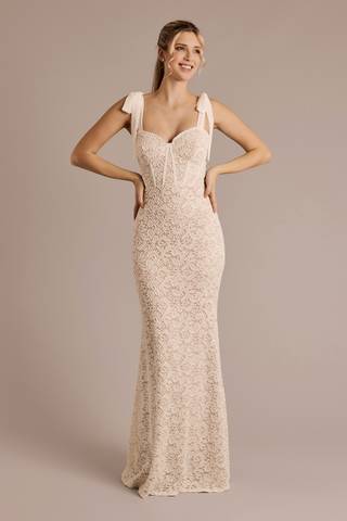 View City Triangles Lace Sheath Dress with Bow Straps in all available color and sizes Picture of Lace Sheath Dress with Bow Straps