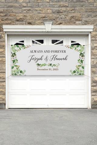 View Personalization Mall Laurels of Love Personalized Wedding Banner 20x48 in all available color and sizes Picture of Laurels of Love Personalized Wedding Banner 20x48