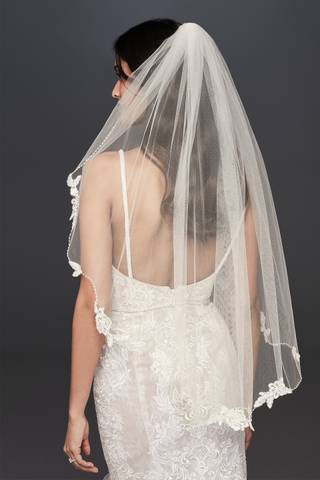 Picture of Floral Lace and Crystal Trimmed Elbow Length Veil