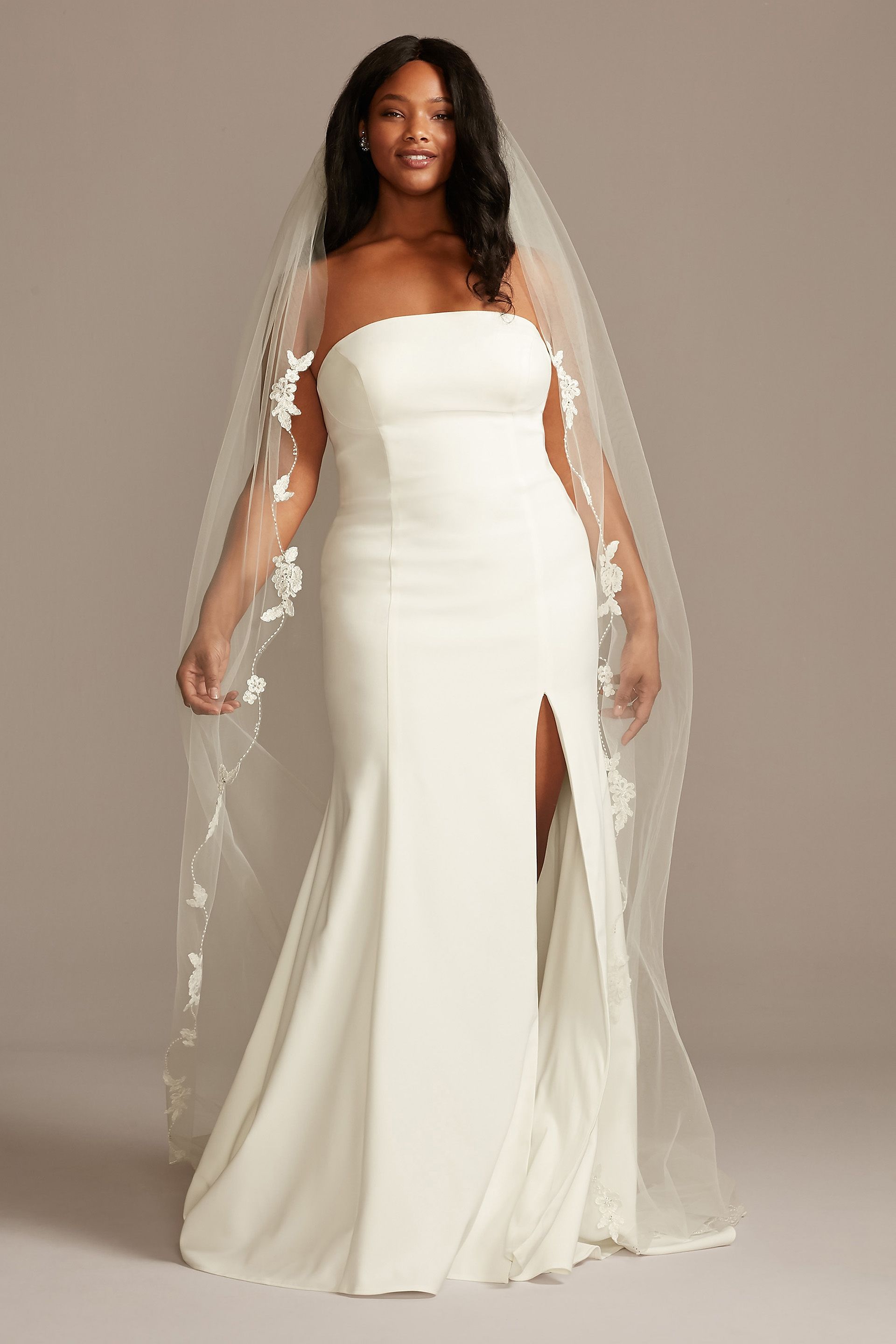 Floral Applique and Bead Scalloped Cathedral Veil | David's Bridal