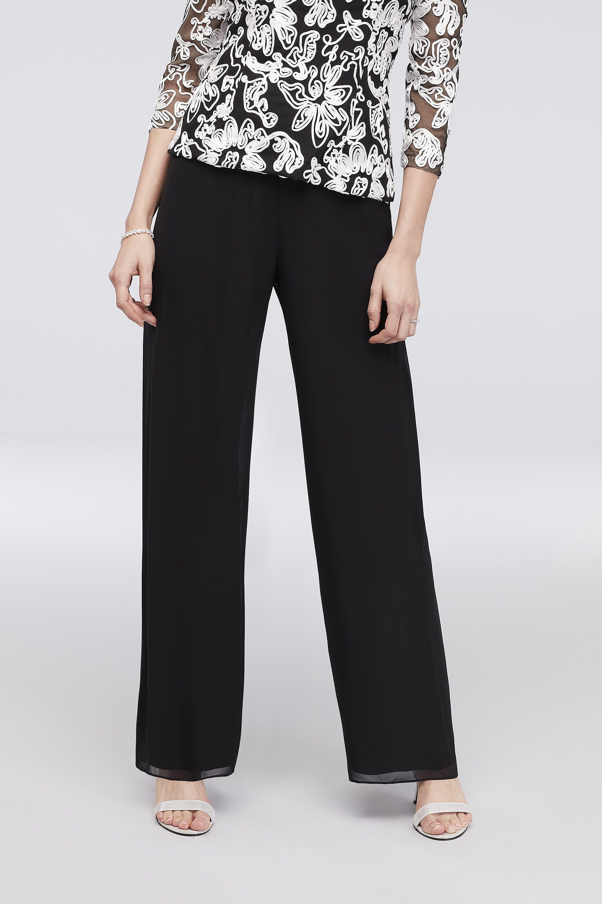 Picture of Chiffon Straight-Leg Pants with Picot Trim