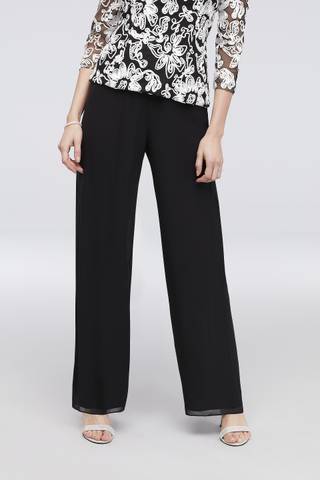 Picture of Chiffon Straight-Leg Pants with Picot Trim
