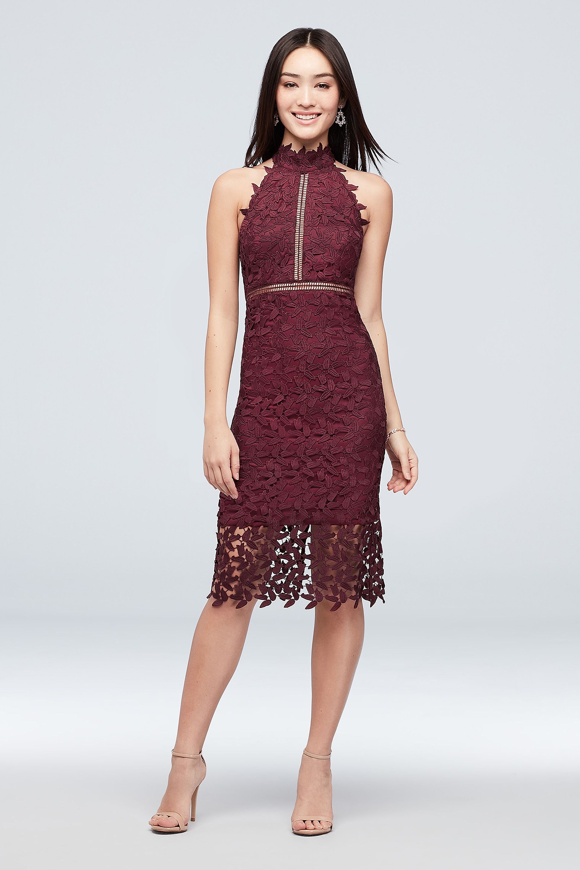 Picture of Short Lace High-Neck Dress with Illusion Details