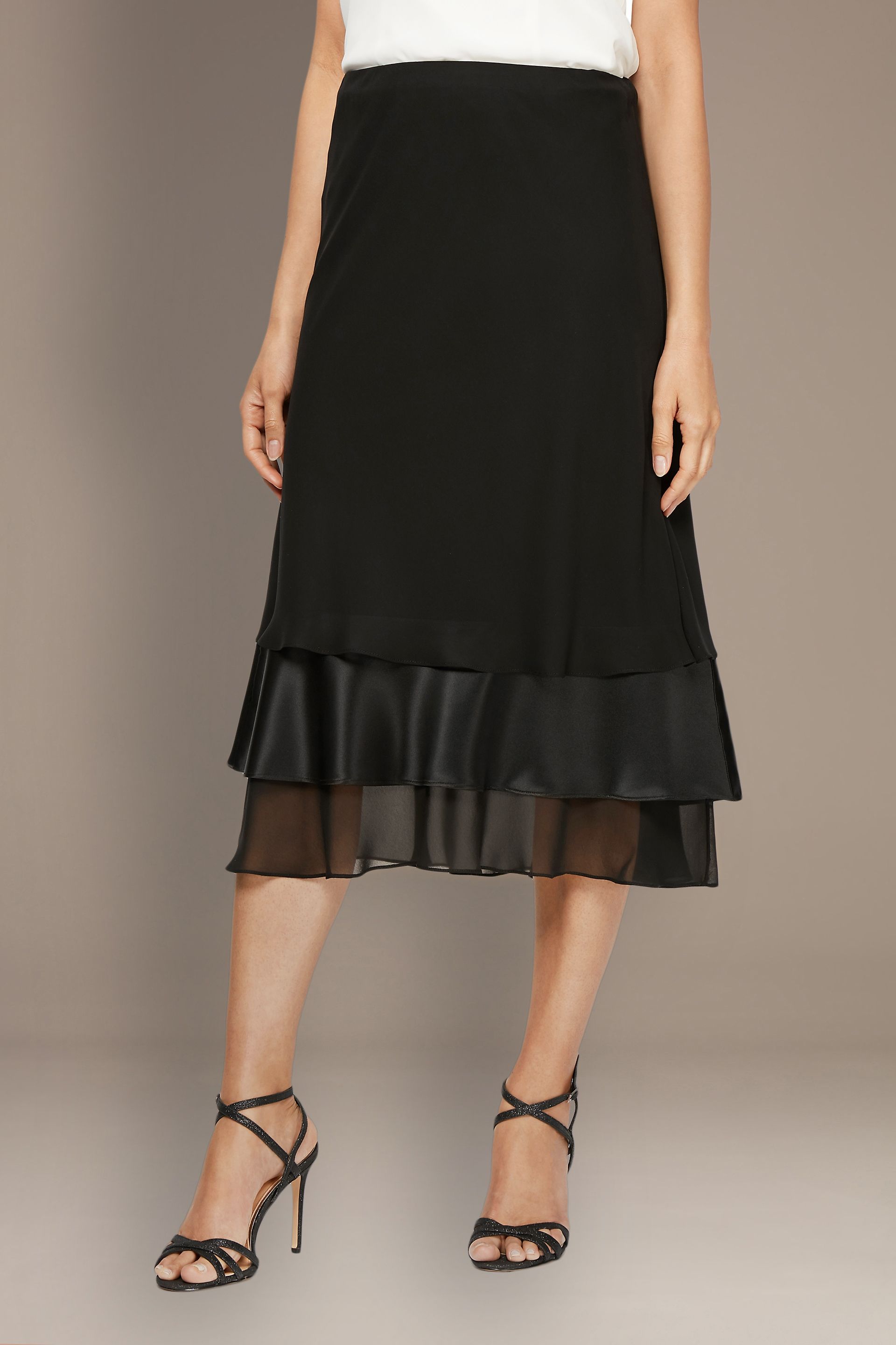 Picture of Satin and Chiffon Triple-Tier Midi Skirt