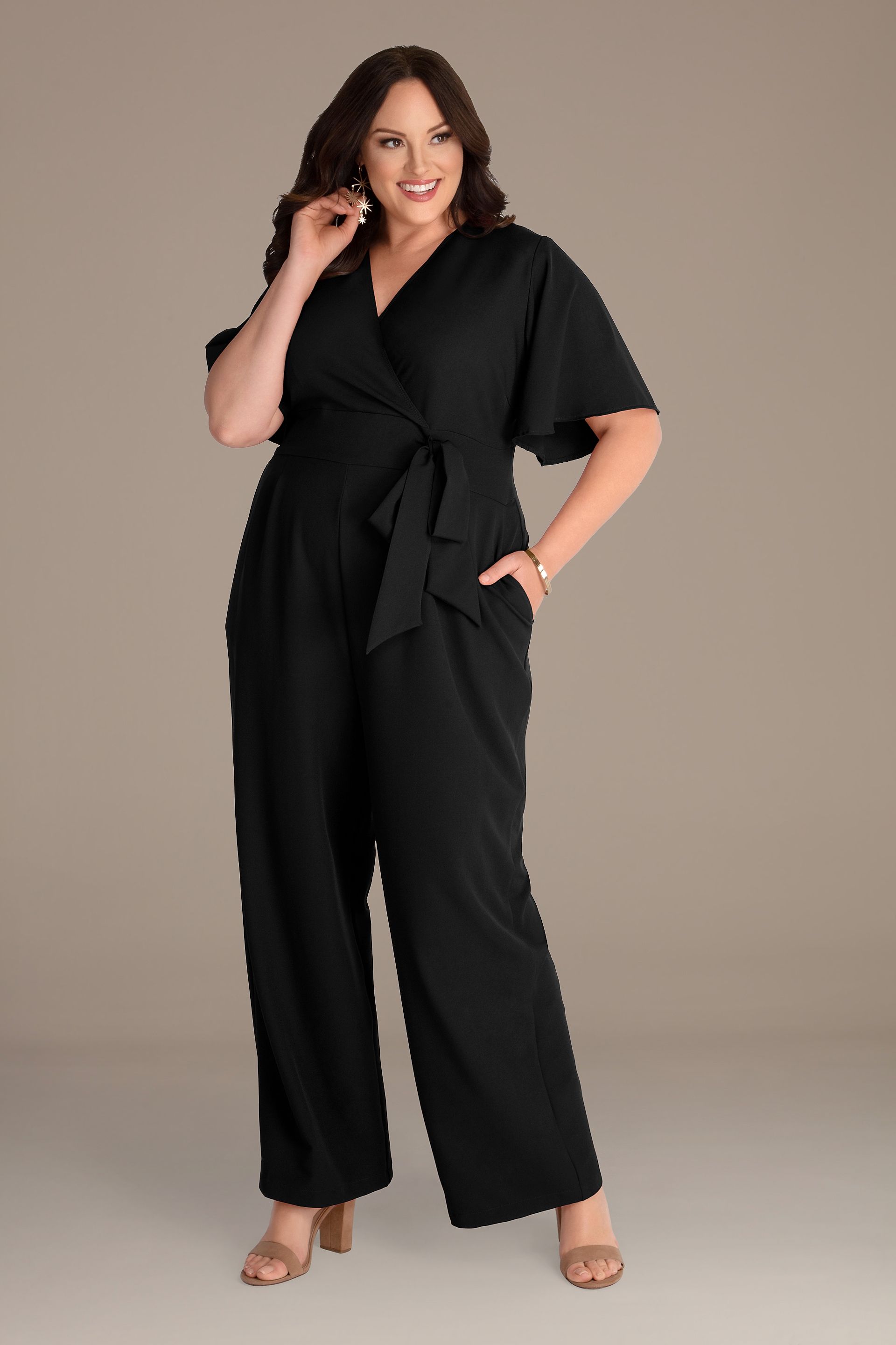 Picture of Crepe Plus Jumpsuit with Flutter Sleeve