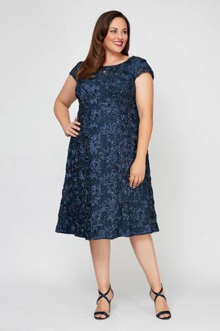 View Alex Evenings Short Plus Size A-Line Dress with Cap Sleeves in all available color and sizes Picture of Short Plus Size A-Line Dress with Cap Sleeves
