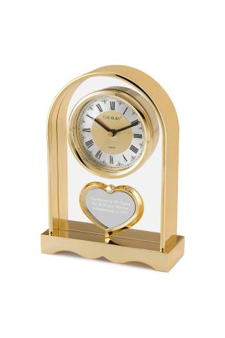 View Things Remembered Engraved Gold Arch and Heart Clock in all available color and sizes Picture of Engraved Gold Arch and Heart Clock