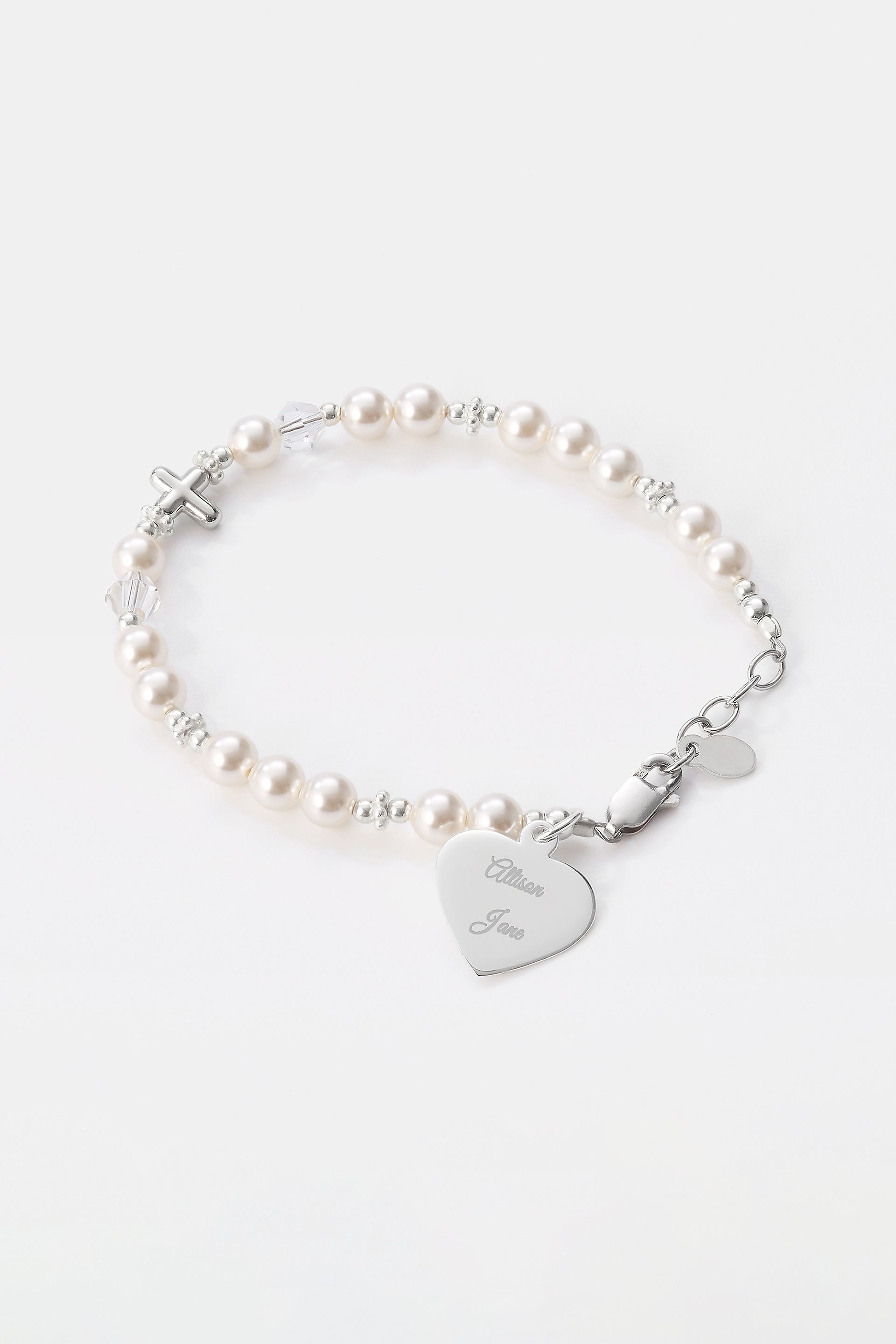 Picture of First Communion Engraved Silver Beaded Bracelet