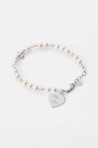 View Things Remembered First Communion Engraved Silver Beaded Bracelet in all available color and sizes Picture of First Communion Engraved Silver Beaded Bracelet