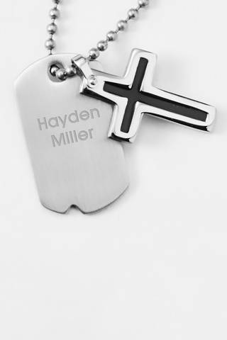 View Things Remembered Childrens Engraved Cross and Dog Tag Necklace in all available color and sizes Picture of Childrens Engraved Cross and Dog Tag Necklace