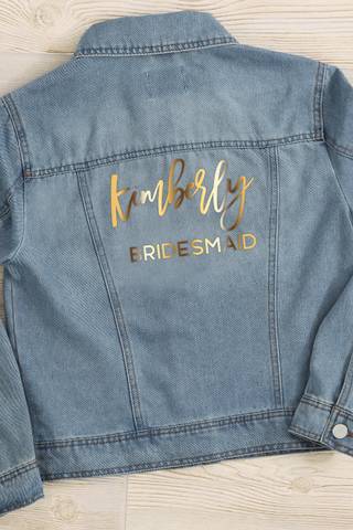 View Personalization Mall Metallic Bridal Party Personalized Jean Jacket in all available color and sizes Picture of Metallic Bridal Party Personalized Jean Jacket