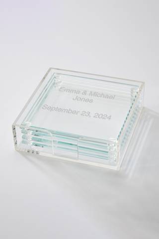 View Things Remembered Engraved Glass Coaster Set of 4 and Holder in all available color and sizes Picture of Engraved Glass Coaster Set of 4 and Holder