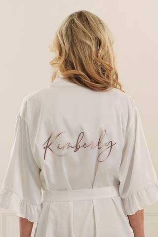 View Personalization Mall Personalized Ruffle Satin Robe-White in all available color and sizes Picture of Personalized Ruffle Satin Robe-White