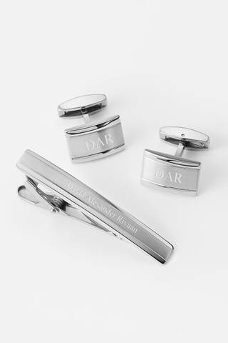 Picture of Engraved Steel Cufflinks and Tie Bar Set