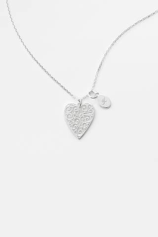 Picture of Engraved Sterling Silver Filigree Heart Necklace