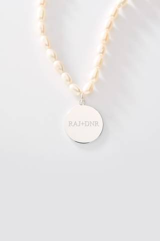 Picture of Engraved Pearl Sterling Silver Pendant Necklace
