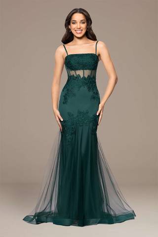 View Blondie Nites Mesh Sequin Applique Mermaid Dress in all available color and sizes Picture of Mesh Sequin Applique Mermaid Dress