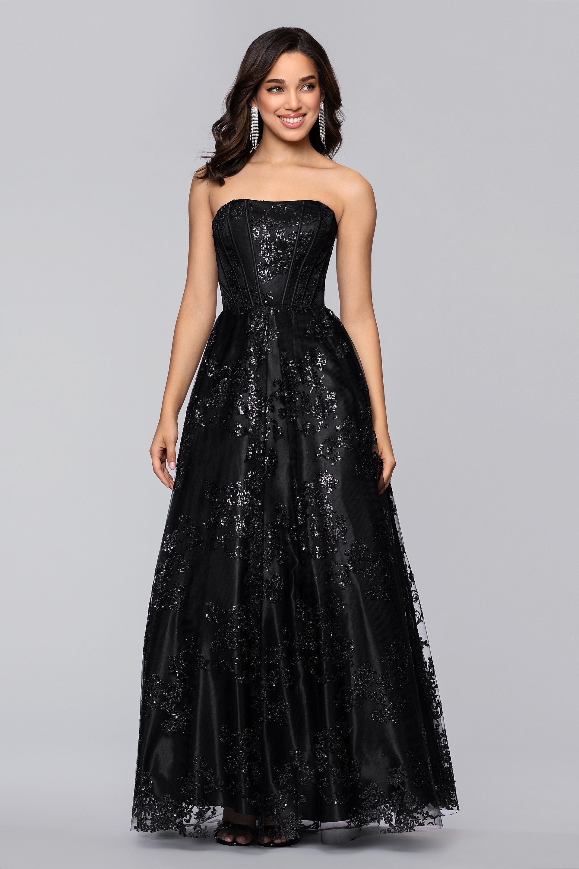 Picture of Corset Bodice Patterned Glitter Ball Gown
