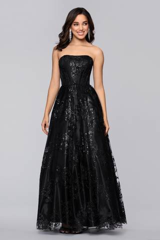 View Blondie Nites Corset Bodice Patterned Glitter Ball Gown in all available color and sizes Picture of Corset Bodice Patterned Glitter Ball Gown