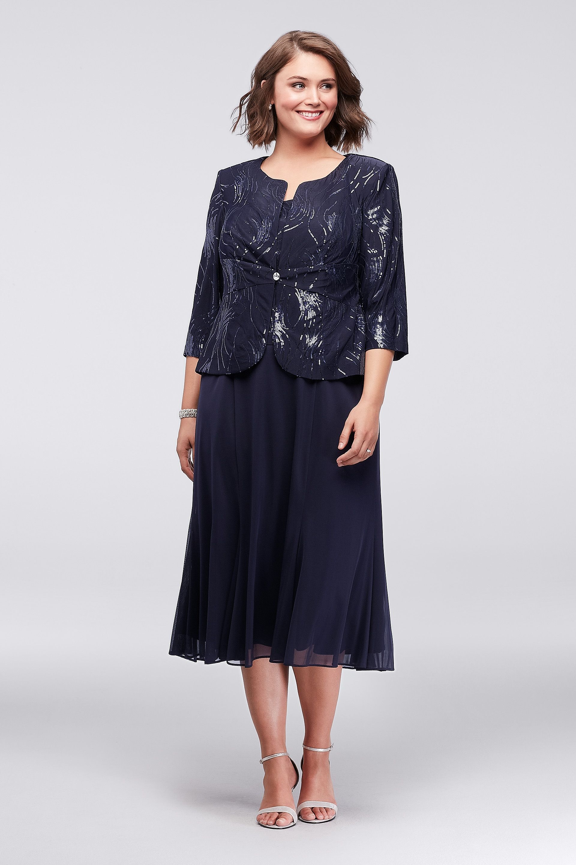 alex evenings jacquard jacket dress Metallic Floral High-Low Chiffon Jacquard Midi Dress with Jacket (Women)