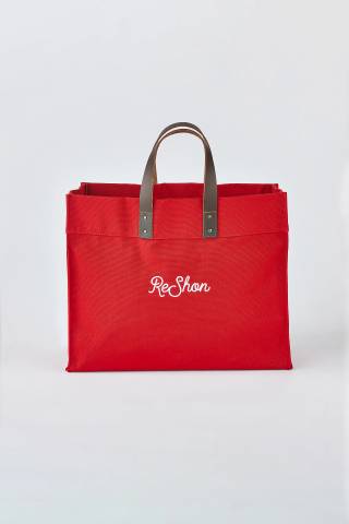 View Things Remembered Embroidered Canvas and Leather Tote in Red in all available color and sizes Picture of Embroidered Canvas and Leather Tote in Red