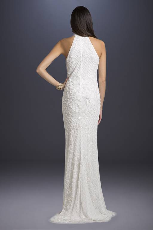beaded halter swing dress Lattice-Beaded Halter Neck Sheath Wedding Dress