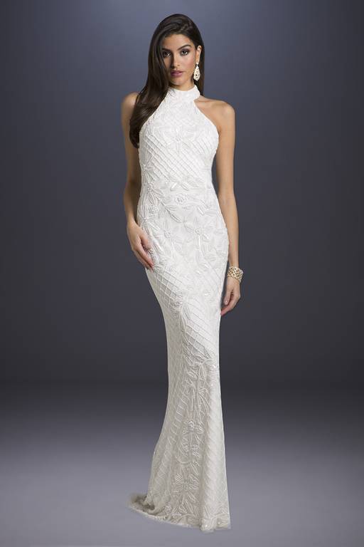 white beaded halter dress Beaded Halter Dress With High Slit 49812