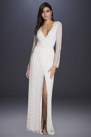 Picture of Lara Blair Long-Sleeve Beaded Surplice Sheath Gown