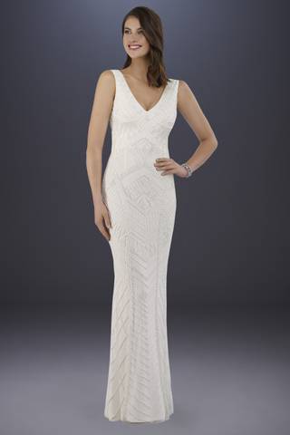 View Lara Lara Bryant Beaded Tank Sheath Wedding Dress in all available color and sizes Picture of Lara Bryant Beaded Tank Sheath Wedding Dress