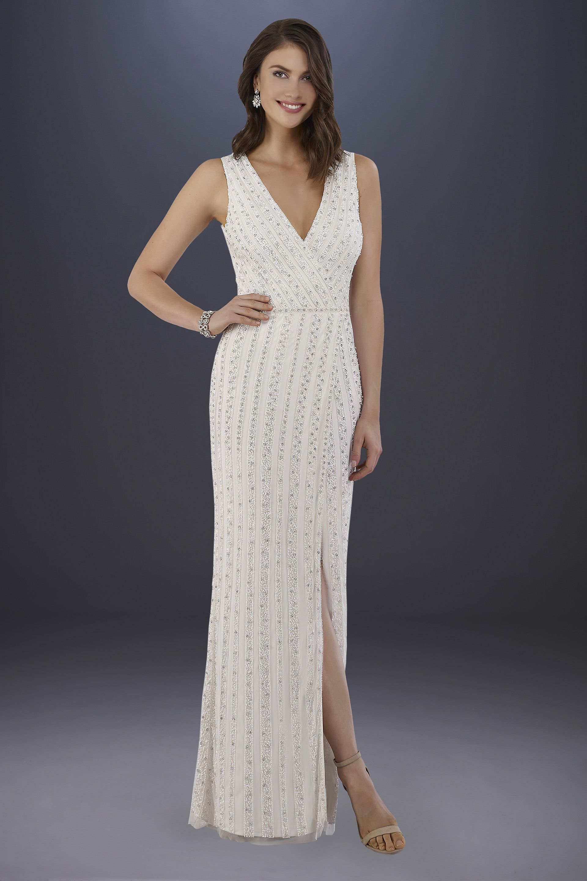 Picture of Lara Brandy Beaded Faux-Wrap V-Neck Wedding Dress