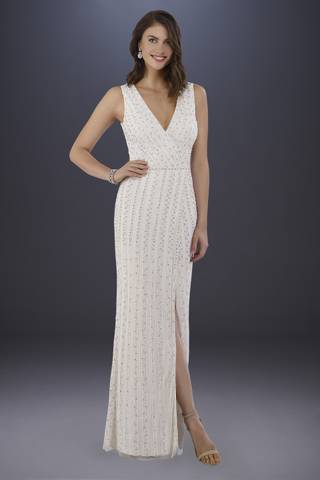 View Lara Lara Brandy Beaded Faux-Wrap V-Neck Wedding Dress in all available color and sizes Picture of Lara Brandy Beaded Faux-Wrap V-Neck Wedding Dress