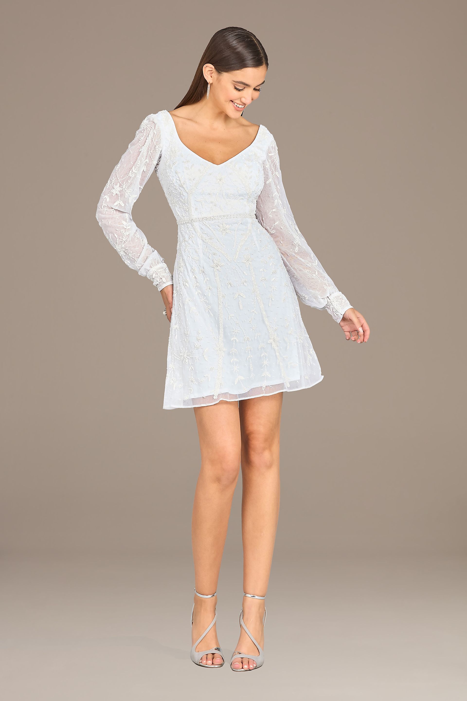 Picture of Lara Heidi V-Neck Beaded Long Sleeve Short Dress
