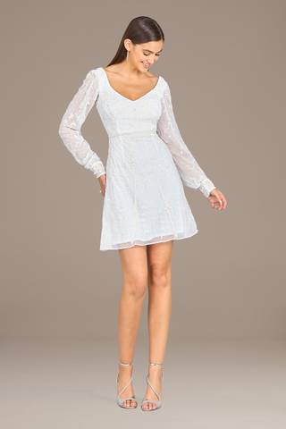 View Lara Lara Heidi V-Neck Beaded Long Sleeve Short Dress in all available color and sizes Picture of Lara Heidi V-Neck Beaded Long Sleeve Short Dress