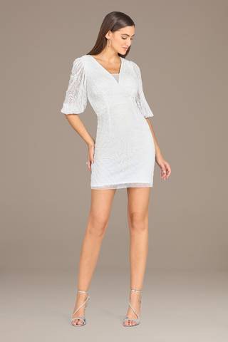 Picture of Lara Hayes V-Neck Elbow Sleeve Beaded Short Dress