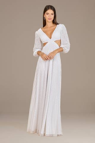 View Lara Lara Honor Cutout Beaded Long Sleeve Wedding Dress in all available color and sizes Picture of Lara Honor Cutout Beaded Long Sleeve Wedding Dress