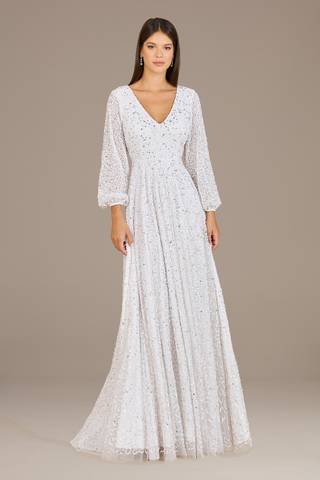 View Lara Lara Hera V-Neck Beaded Long Sleeve Gown in all available color and sizes Picture of Lara Hera V-Neck Beaded Long Sleeve Gown