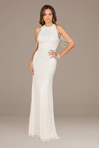 View Lara Lara Jasmine Beaded Fringe Halter Wedding Dress in all available color and sizes Picture of Lara Jasmine Beaded Fringe Halter Wedding Dress