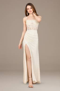 white beaded bridesmaid dresses Long Spaghetti Straps Mermaid White Wedding Dress with Beads FancyVestido