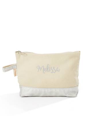 View Things Remembered Kittenish Embroidered Metallic Silver Cosmetic Bag in all available color and sizes Picture of Kittenish Embroidered Metallic Silver Cosmetic Bag