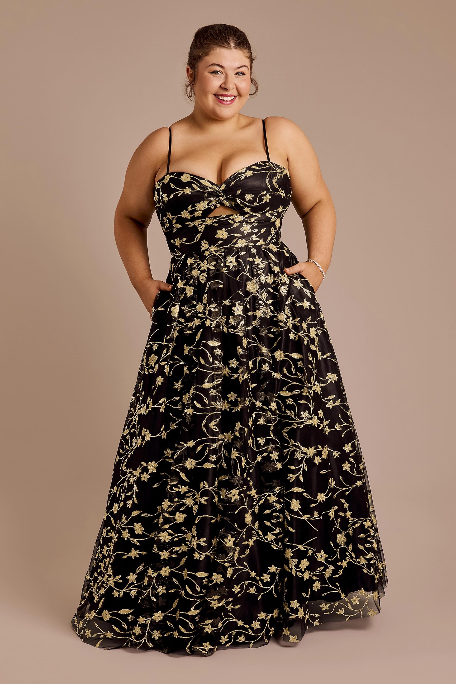 Picture of Glitter Floral Print Ball Gown with Bodice Cutout
