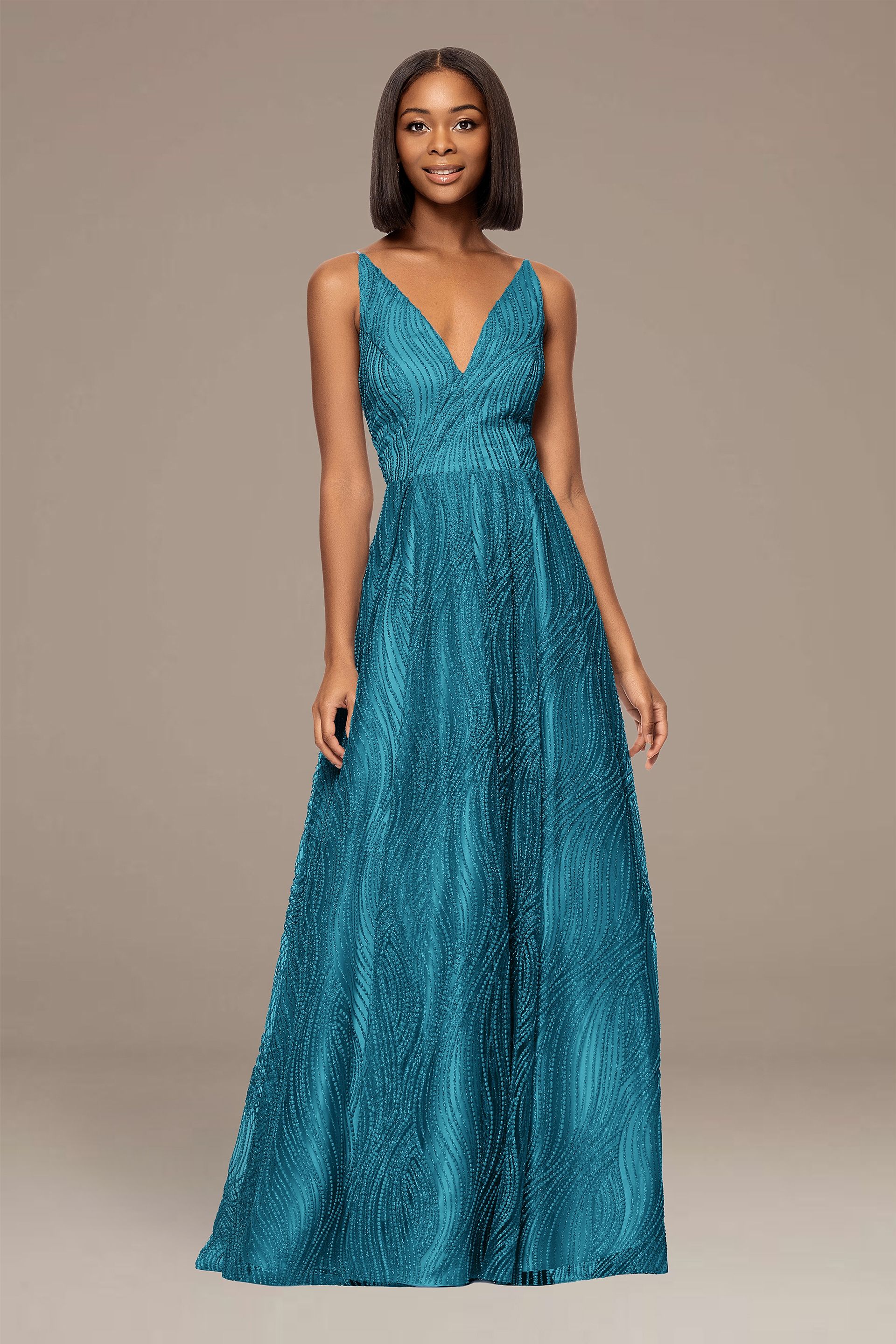 Picture of Glitter Encrusted V-Neck Ball Gown