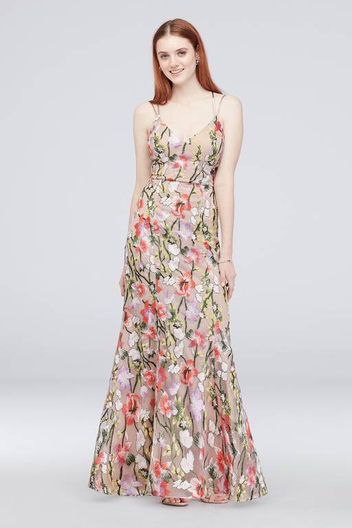 embroidered floral overlay dress Mermaid Gown with Embroidered Floral Mesh Overlay