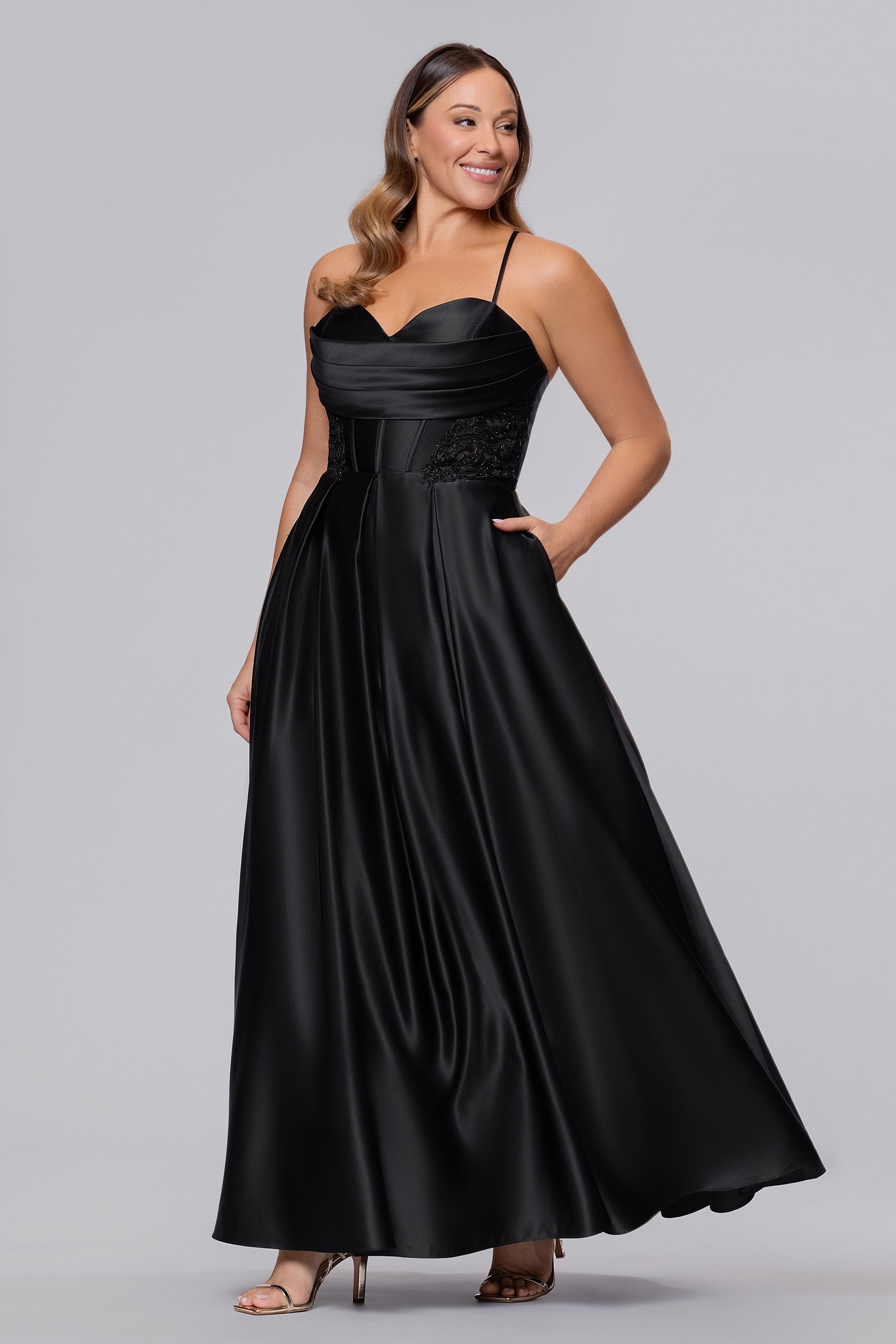 Picture of Satin Applique Corset Ball Gown with Lace-Up Back