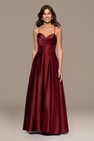 View Blondie Nites Satin Applique Corset Ball Gown with Lace-Up Back in all available color and sizes Picture of Satin Applique Corset Ball Gown with Lace-Up Back