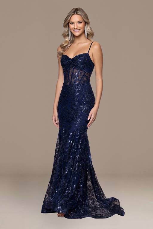 glitter lace up dress Fitted Lace-Up Glitter Gown by Ladivine CC2162