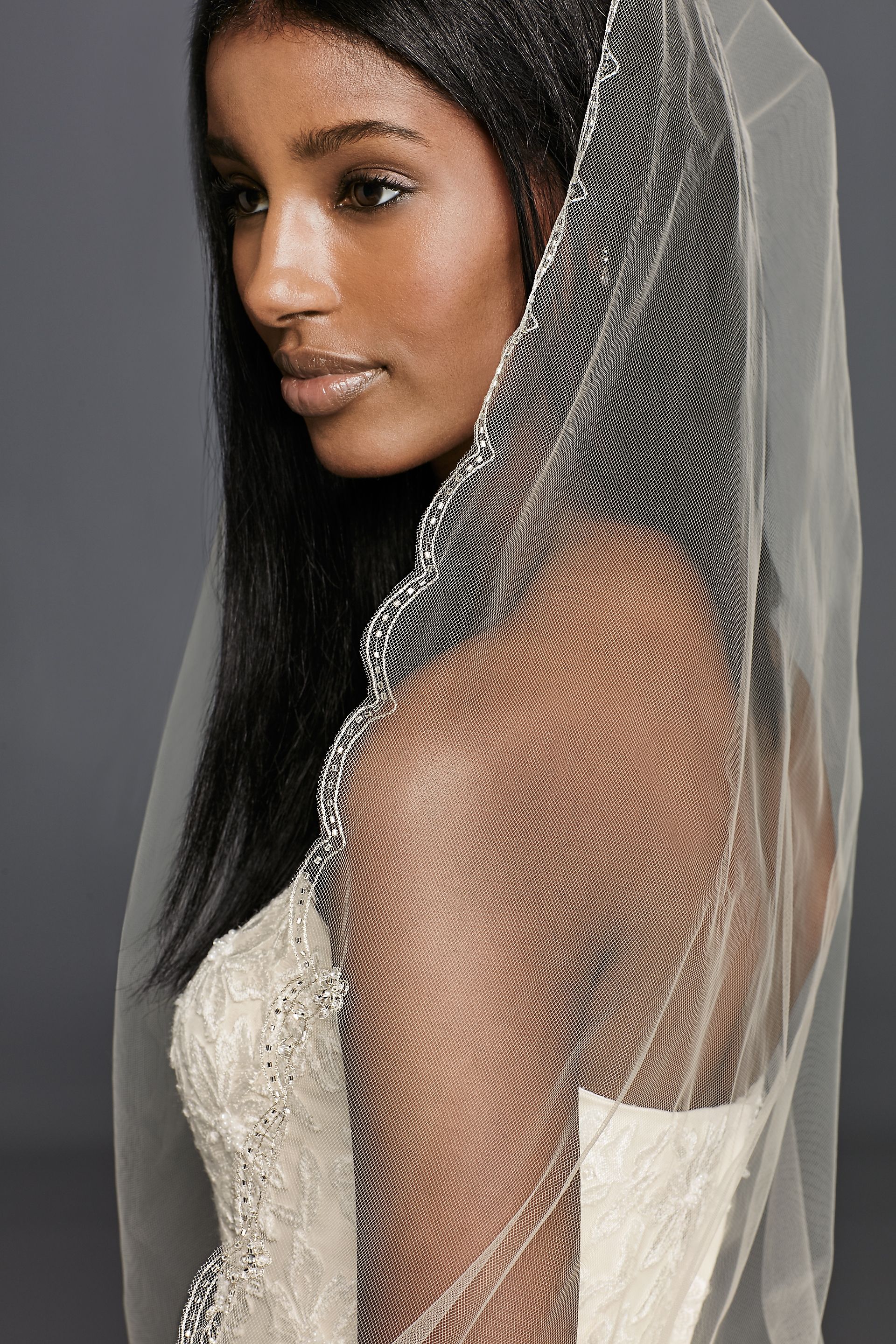 Beaded Floral Cathedral Veil wtih Scallop Edge | David's Bridal
