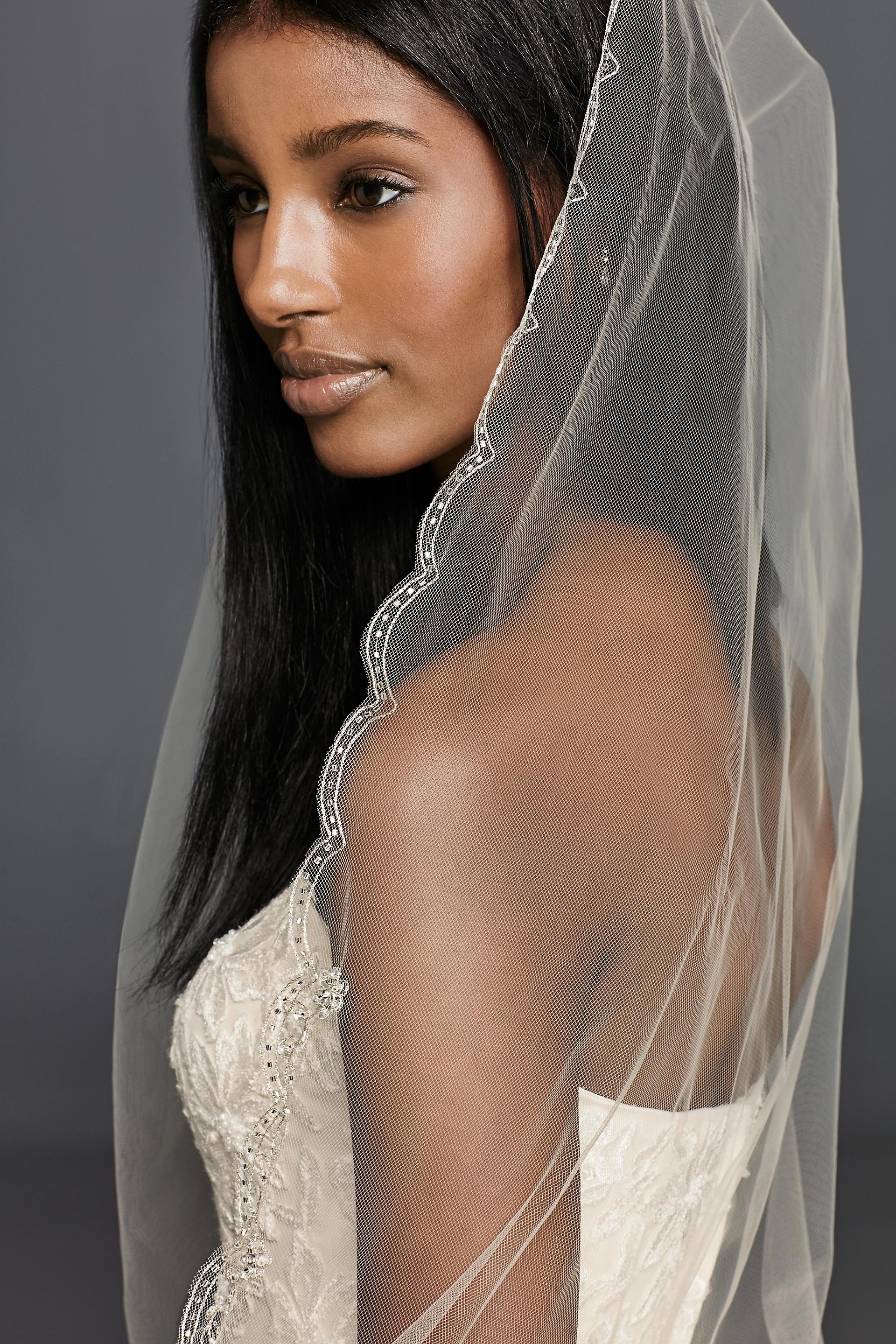Beaded Floral Cathedral Veil wtih Scallop Edge | David's Bridal
