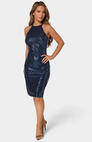 View Bebe Mock Neck Disco Dot Midi Dress in all available color and sizes Picture of Mock Neck Disco Dot Midi Dress