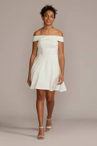 View City Triangles Crisscross Off the Shoulder Glitter Mini Dress in all available color and sizes Picture of Crisscross Off the Shoulder Glitter Mini Dress